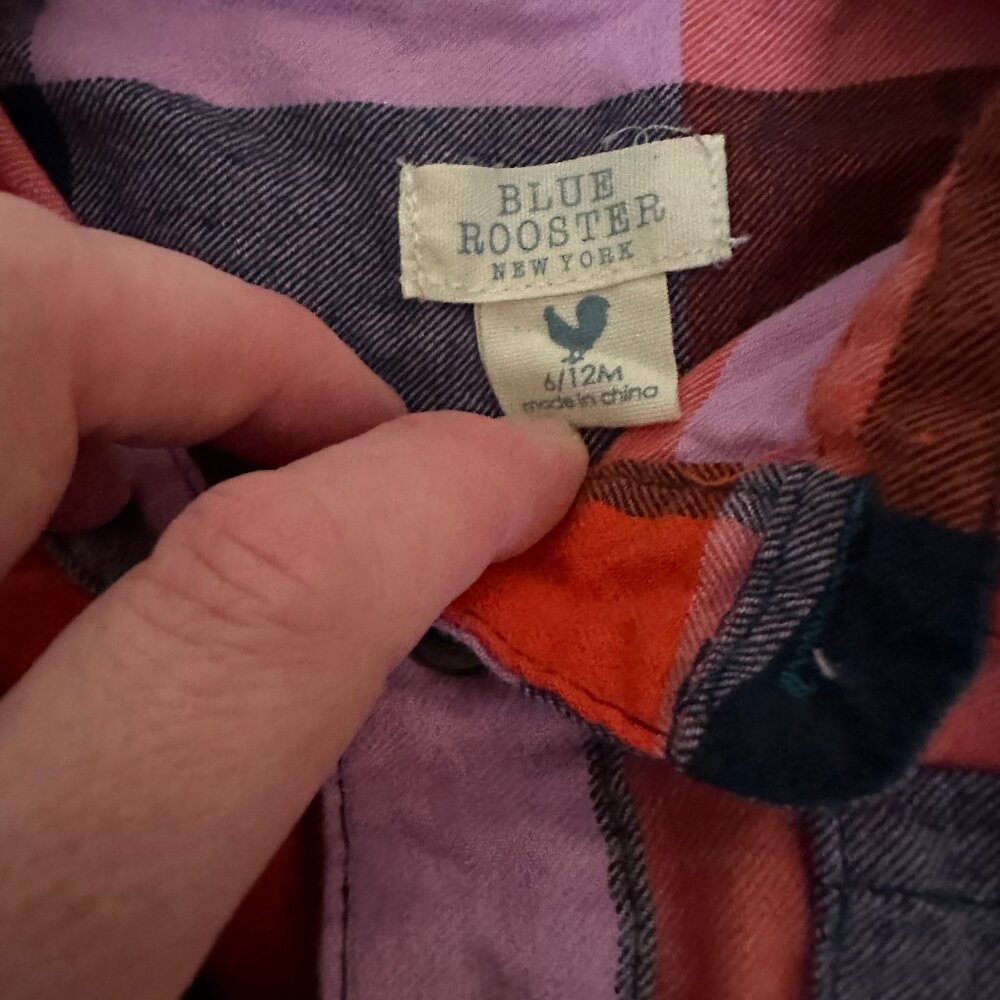 Blue Rooster/Pink Chicken Plaid Flannel Button-Down * - Picture 3 of 4